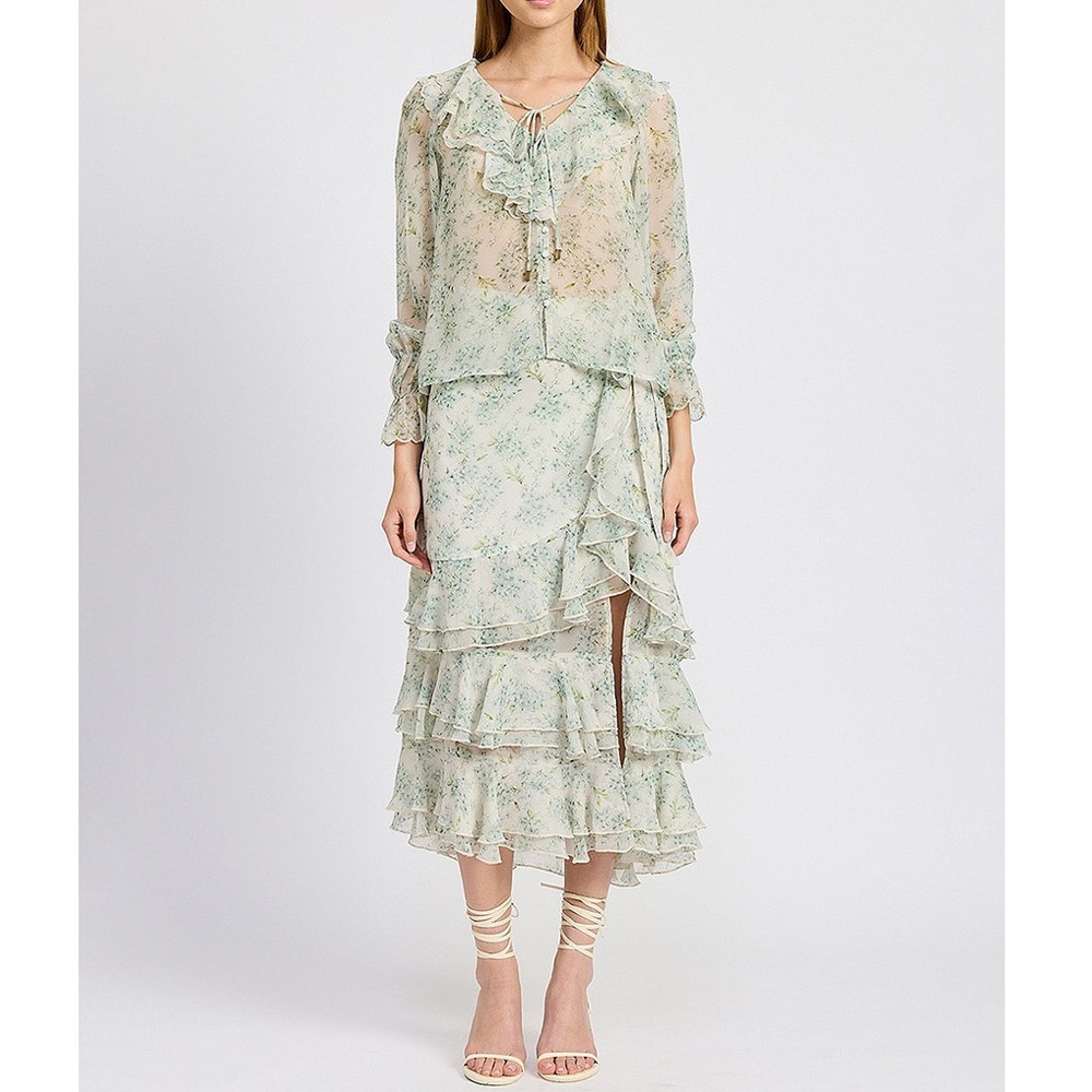 En Saison Marlene floral ruffle tiered Midi skirt - Picture 7 of 13